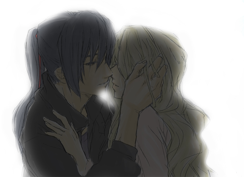 saotome alto, sheryl nome, macross, macross frontier, 00s, 1boy, 1girl, blonde hair, blue hair, couple, hetero, kiss, long hair