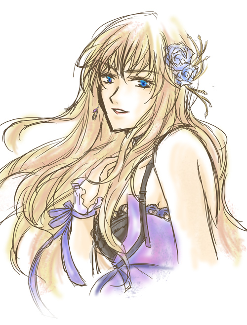 sheryl nome, macross, macross frontier, 00s, 1girl, blonde hair, blue eyes, female focus, flower, long hair, solo