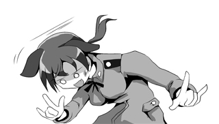 kobe hajime, gertrud barkhorn, strike witches, world witches series, uniform, lowres, 00s, 1girl, animal ears, female focus, greyscale, m/, monochrome, solo