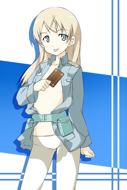 eila ilmatar juutilainen, strike witches, world witches series, light brown hair, uniform, 00s, 1girl, card, female focus, jacket, long hair, open clothes, open jacket, pantyhose, solo, tarot, tarot card, white pantyhose