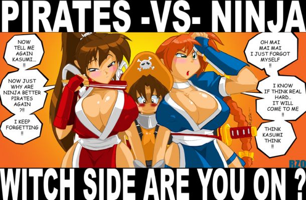 kasumi, ronzo, shiranui mai, dead or alive, guilty gear, the king of fighters, crossover, ninja, pirate