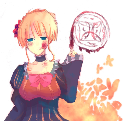 beatrice (umineko), umineko no naku koro ni, lowres, 00s, blonde hair, blood, blue eyes, solo