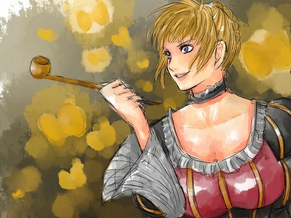 beatrice (umineko), umineko no naku koro ni, 00s, 1girl, blonde hair, blue eyes, female focus, kiseru, smoking pipe, solo