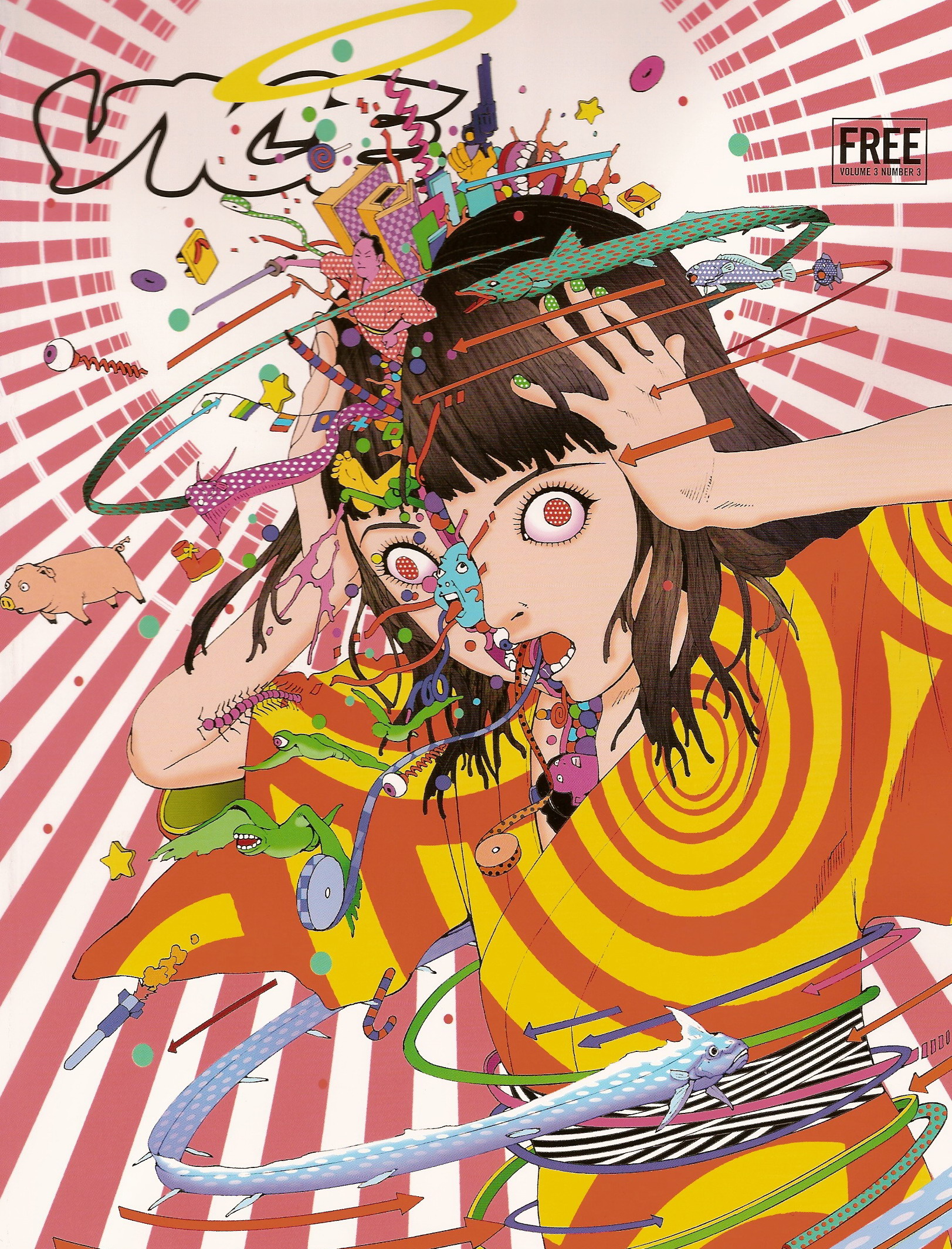 kago shintarou, highres, cover, cover page, green nails, nail art, nail polish, psychedelic, what