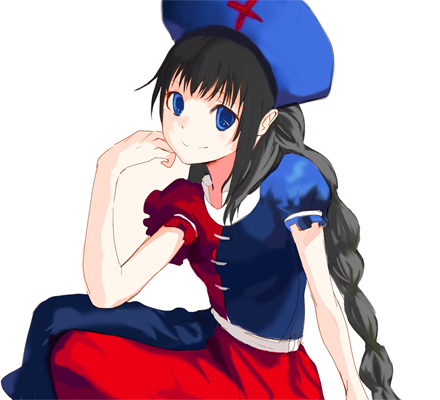tsukino hp, houraisan kaguya, yagokoro eirin, touhou, lowres, 1girl, black hair, blue eyes, braid, cosplay, female focus, solo, yagokoro eirin (cosplay)