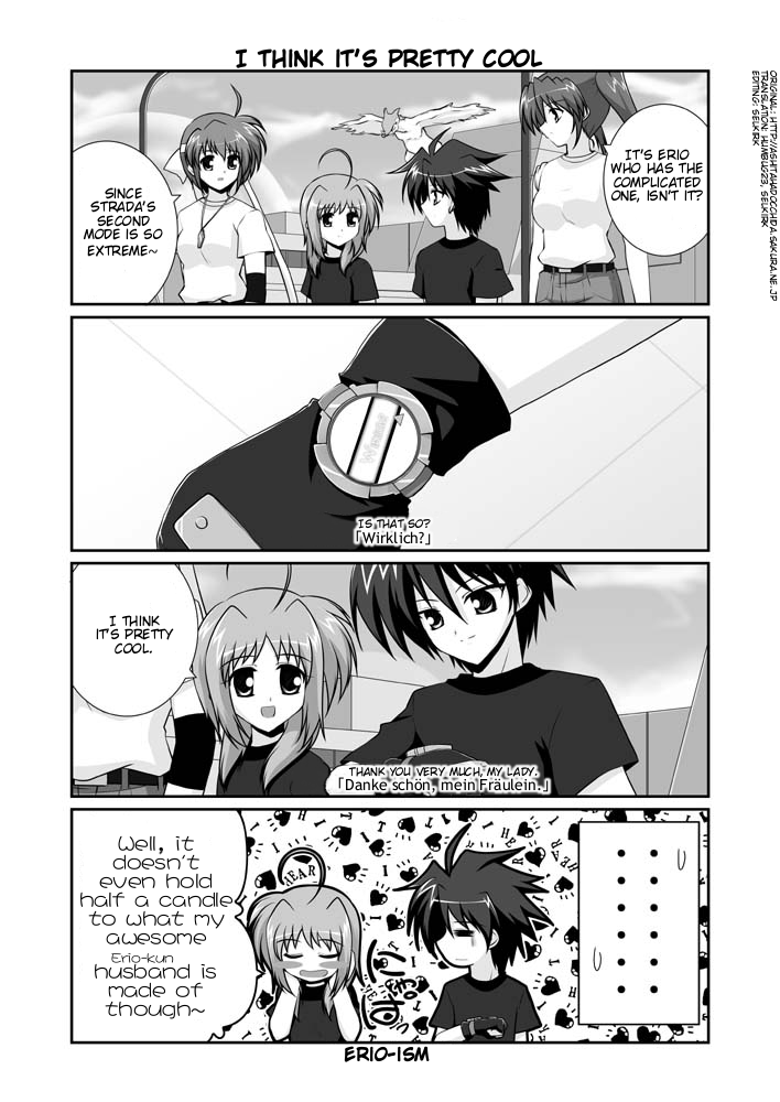 mikage takashi, caro ru lushe, erio mondial, friedrich (nanoha), mach caliber, strada, subaru nakajima, teana lanster, lyrical nanoha, mahou shoujo lyrical nanoha, mahou shoujo lyrical nanoha strikers, hard-translated, third-party edit, translated, …, 00s, 1boy, 3girls, = =, ahoge, blush stickers, closed eyes, comic, dragon, english text, fingerless gloves, gloves, greyscale, headband, heart, jewelry, military, military uniform, monochrome, multiple girls, necklace, planet, sweatdrop, twintails, watch, wristwatch