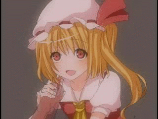 flandre scarlet, touhou, animated, animated gif, artist request, lowres, 1girl, blonde hair, cup, drinking glass, handjob, hat, mob cap, penis, qvga, red eyes, smile, solo focus, wine glass