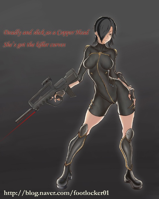 yulian-kun, 1girl, assault rifle, black background, bullpup, english text, famas, female focus, full body, gun, holding, holding gun, holding weapon, laser sight, military, rifle, simple background, solo, watermark, weapon, web address