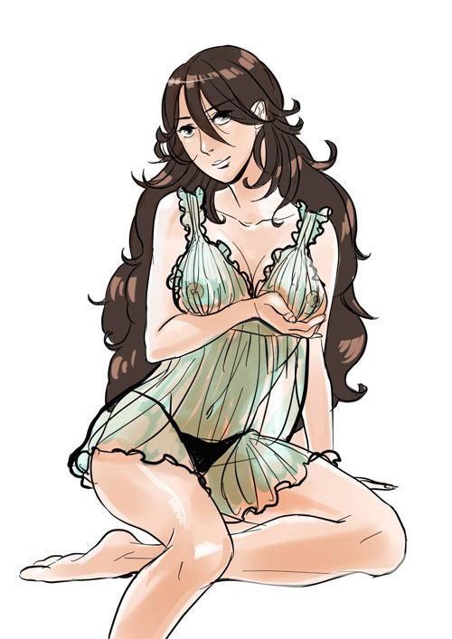sumeragi lee noriega, gundam, gundam 00, bad id, bad pixiv id, 00s, 1girl, breasts, brown hair, female focus, large breasts, long hair, nipples, panties, see-through clothes, solo, thong, underwear