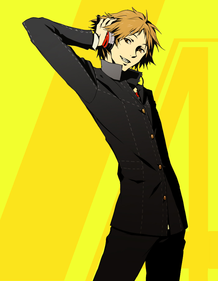 egawa satsuki, hanamura yousuke, atlus, persona, persona 4, 1boy, brown hair, headphones, male focus, short hair, solo