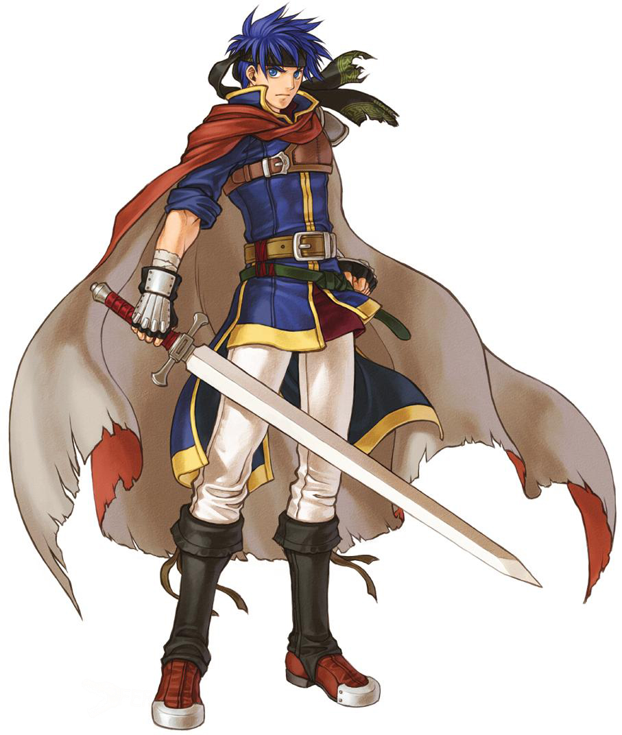 kita senri, ike (fire emblem), fire emblem, fire emblem: path of radiance, nintendo, official art, blue hair, cape, male focus, simple background, solo, sword, weapon, white background