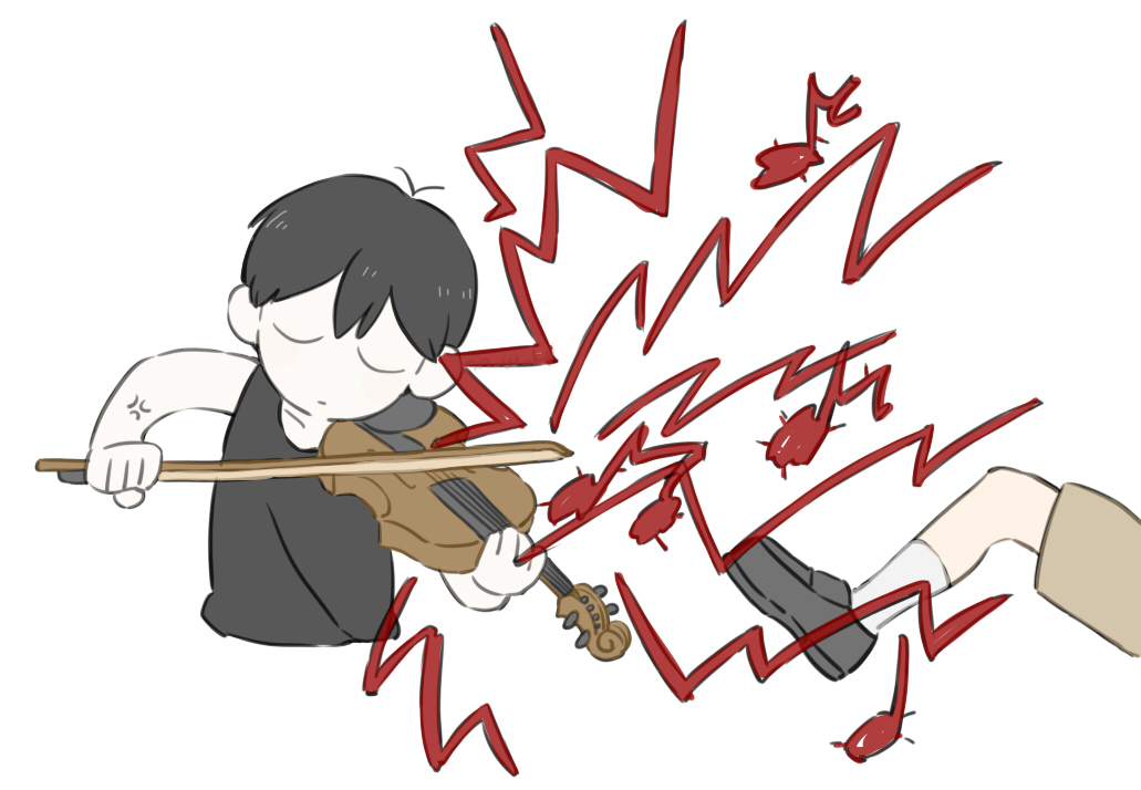 nn w ky, omori (omori), sunny (omori), omori, 2boys, anger vein, antenna hair, bare arms, bare shoulders, black hair, black shoes, black tank top, brown shorts, closed eyes, closed mouth, cropped torso, double-parted bangs, dual persona, facing viewer, hair behind ear, hair between eyes, kneehighs, loafers, male focus, multiple boys, musical note, shoes, short hair, shorts, simple background, socks, solo focus, tank top, u u, very short hair, white background, white socks