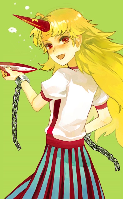 xero, hoshiguma yuugi, touhou, 1girl, cup, female focus, horns, sakazuki, single horn, solo