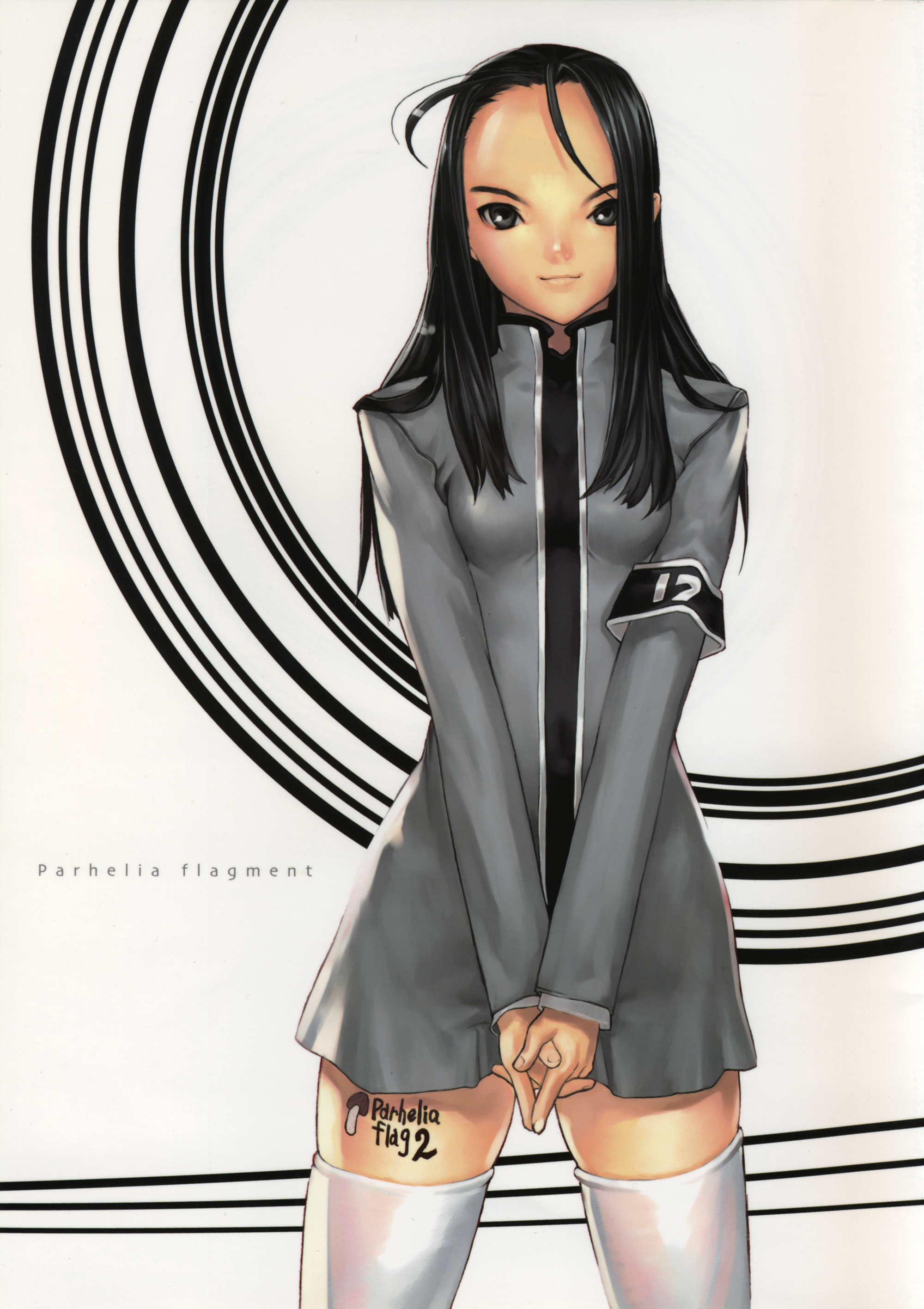 hakua ugetsu, parhelia, absurdres, highres, scan, black eyes, black hair, long hair, solo, thighhighs