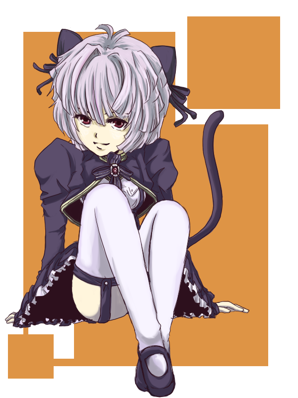 kifuyu, gundam meister 887, gundam, gundam 00, gundam 00f, gundam 00p, bad id, bad pixiv id, 00s, animal ears, cat ears, cat tail, short hair, solo, tail, thighhighs