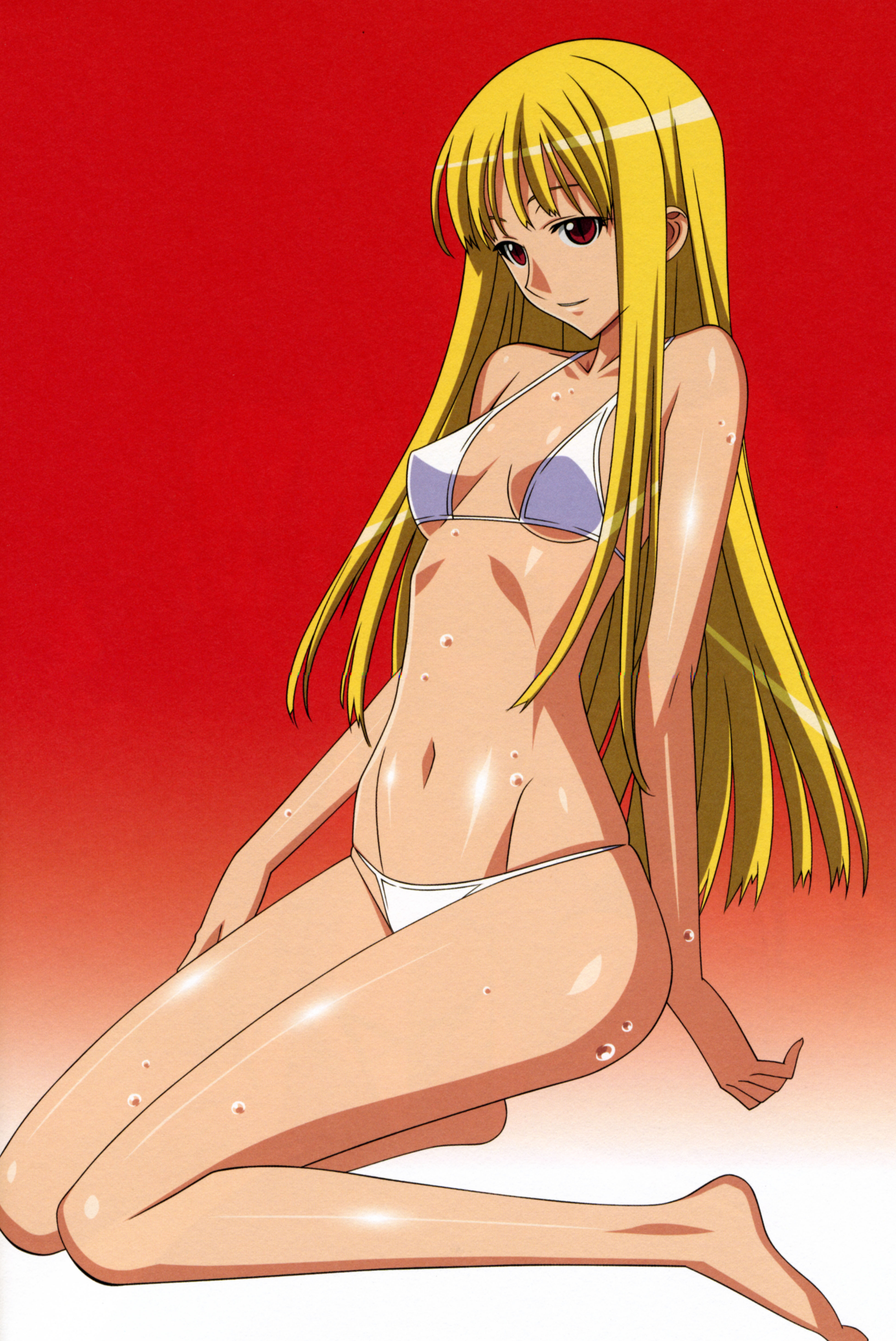 kuroda kazuya, hime (kaibutsu oujo), kaibutsu oujo, absurdres, highres, scan, 00s, bikini, blonde hair, swimsuit, wet
