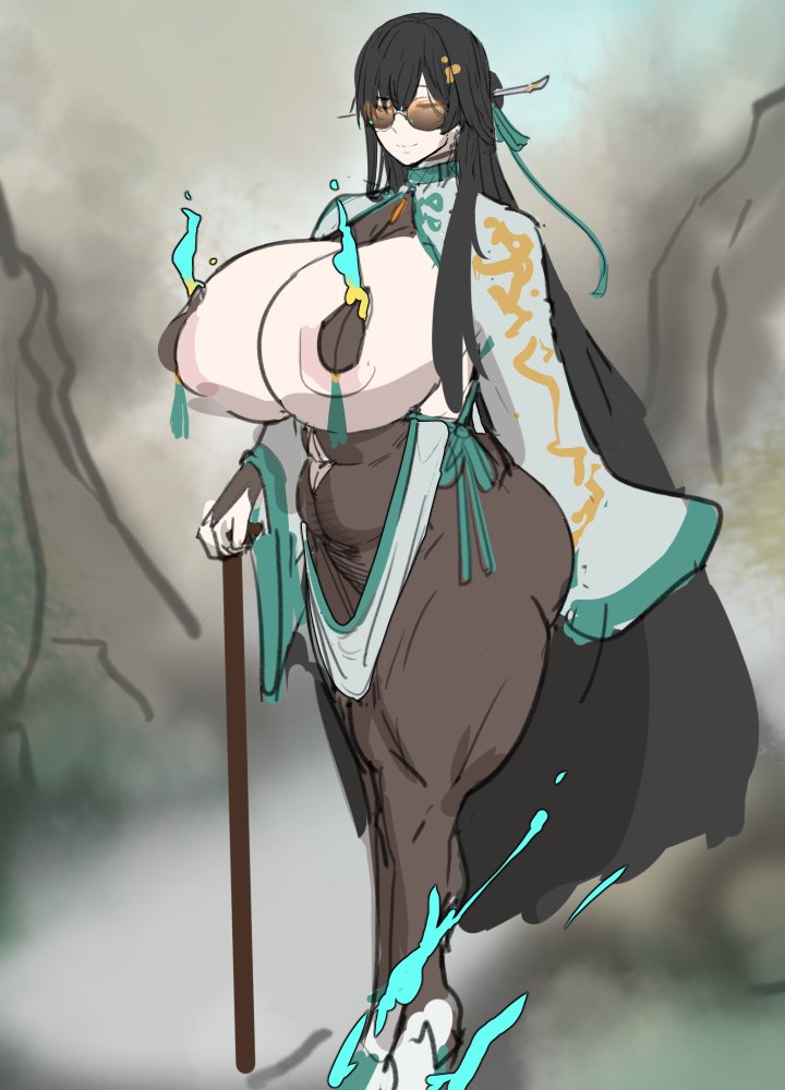 kunaboto, 1girl, breasts, huge breasts, long hair, smile, solo
