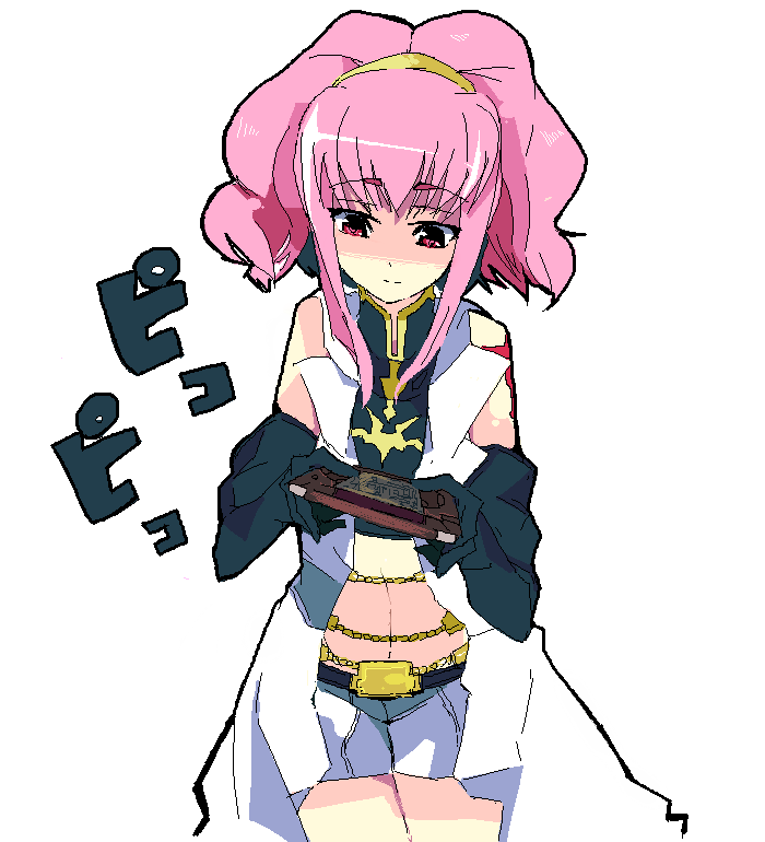 kanikama, anya alstreim, code geass, bad tag, 00s, girdle, gloves, long hair, oekaki, pink eyes, pink hair, playing games, solo, video game