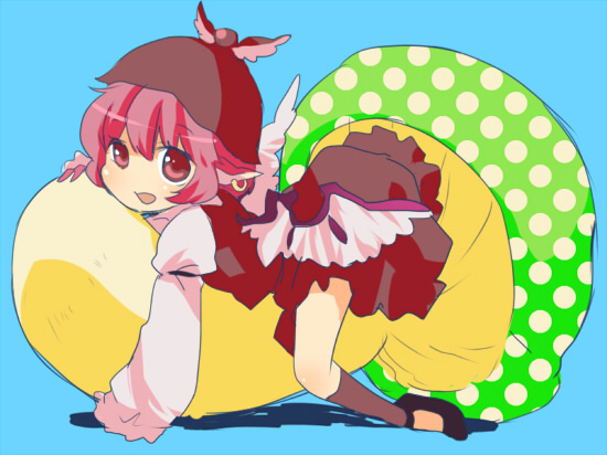 machiko (beard), mystia lorelei, touhou, 1girl, earrings, female focus, full body, hat, jewelry, lying, mushroom, solo, wings