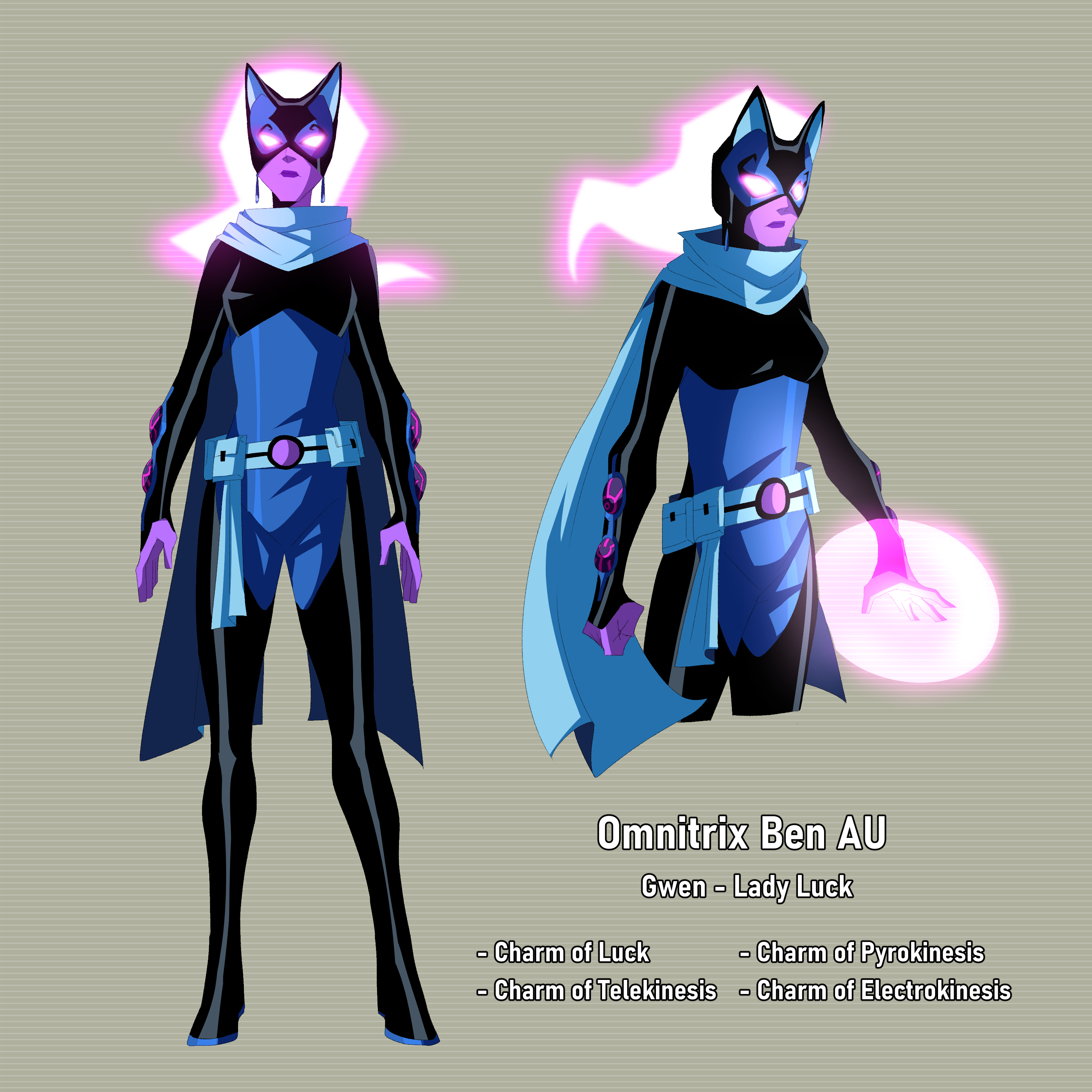 hiffuu, gwen tennyson, ben 10, absurdres, highres, alternate form, alternate universe, anodite, bodysuit, breasts, character name, colored skin, energy ball, energy hair, english text, full body, long hair, medium breasts, purple skin