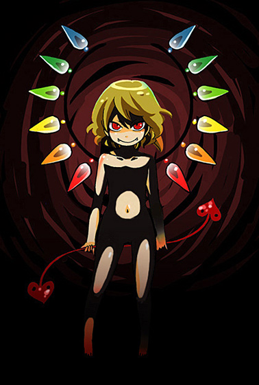 mashuu masaki, flandre scarlet, touhou, 1girl, completely nude, female focus, gradient background, nude, red eyes, solo, wings, yandere