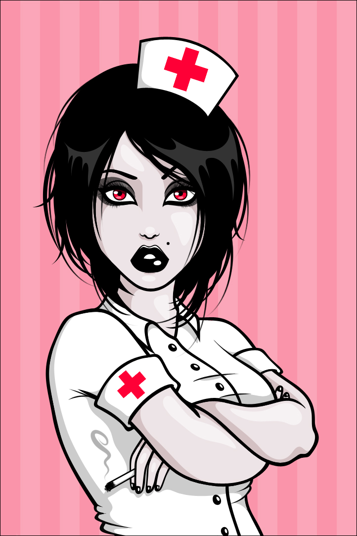 tagme, cigarette, goth fashion, mole, nurse, red eyes, smoking