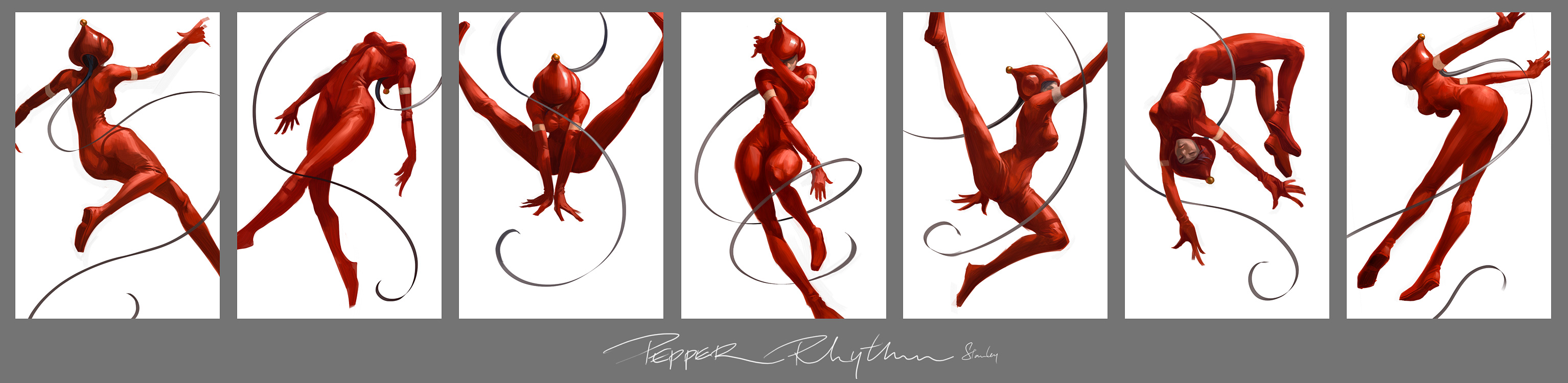 stanley lau, pepper project, highres, long image, wide image, bodysuit, gymnastics, rhythmic gymnastics, silhouette