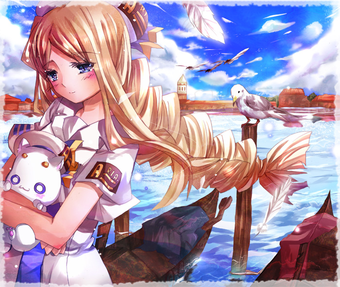 aquamarine, alicia florence, aria pokoteng, aria (manga), blonde hair, blue eyes, cat, long hair