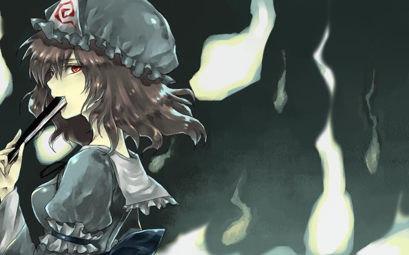 fori, saigyouji yuyuko, touhou, 1girl, female focus, folded fan, folding fan, hand fan, hat, pink hair, red eyes, short hair, solo