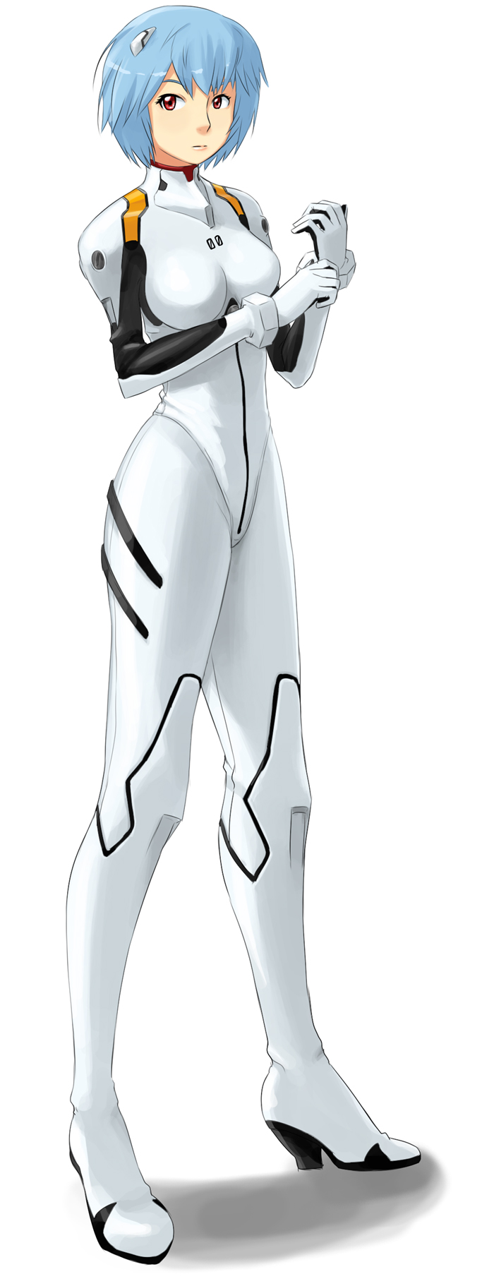 ayanami rei, neon genesis evangelion, highres, blue hair, mecha pilot suit, plugsuit (evangelion), red eyes, short hair, solo