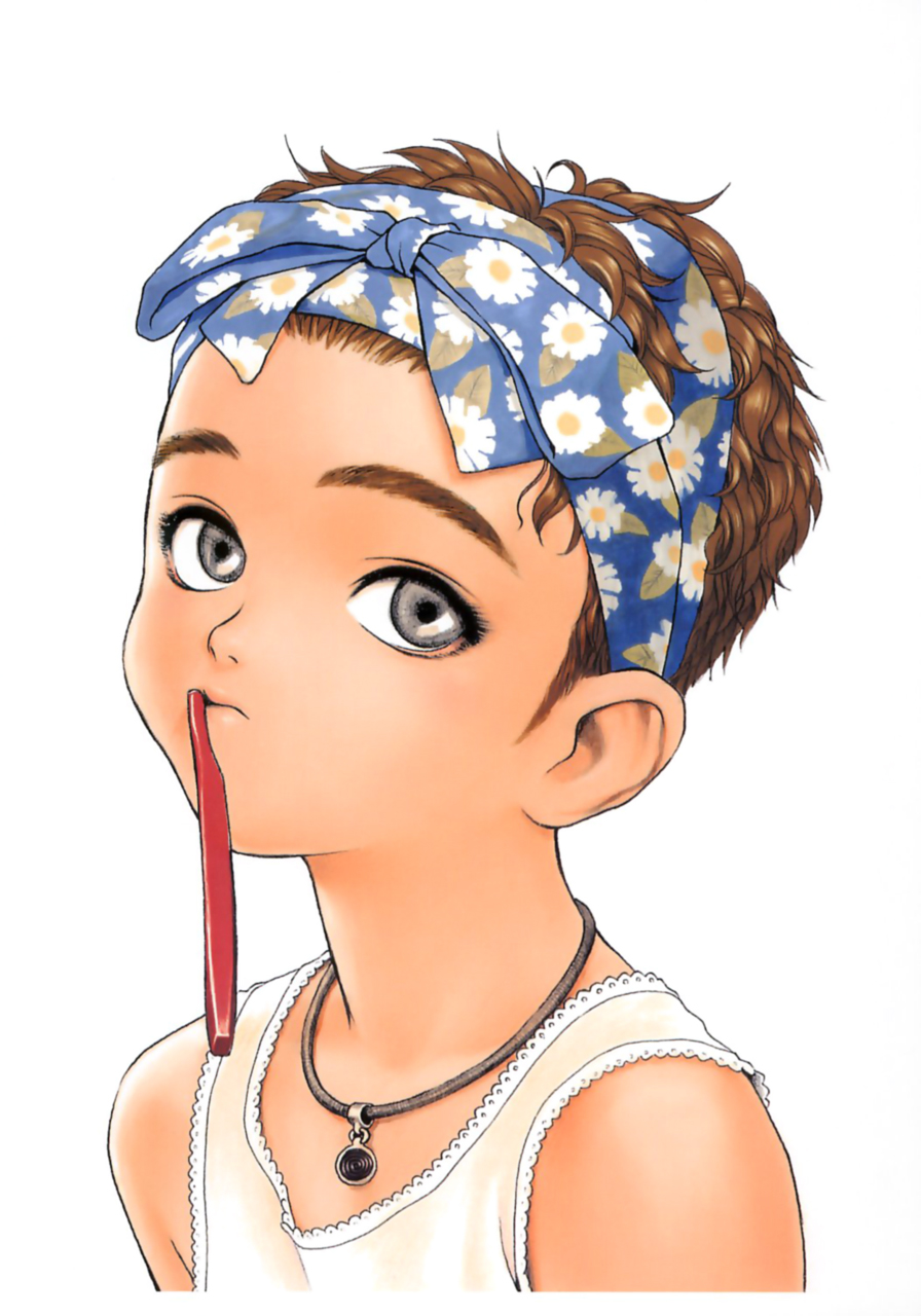 murata range, like a balance life, highres, tagme, blue eyes, brown hair, portrait, short hair, solo