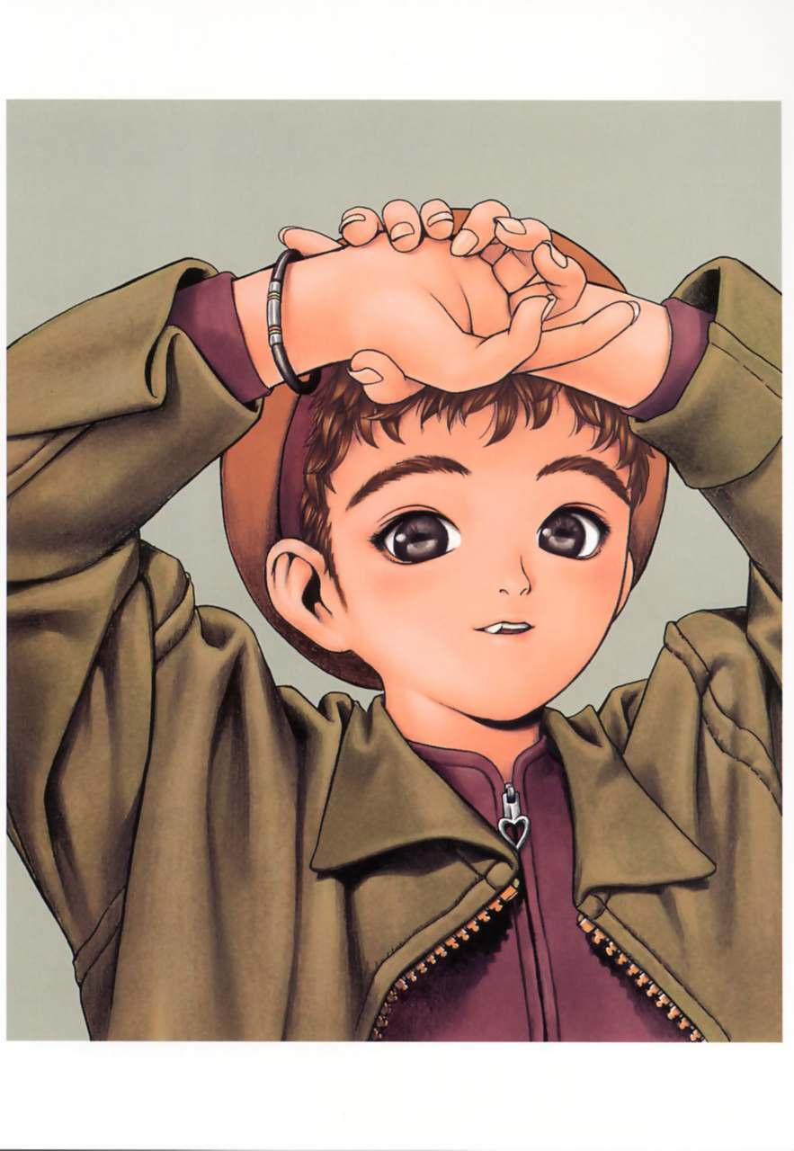 murata range, like a balance life, highres, tagme, brown hair, hat, jacket, short hair, solo