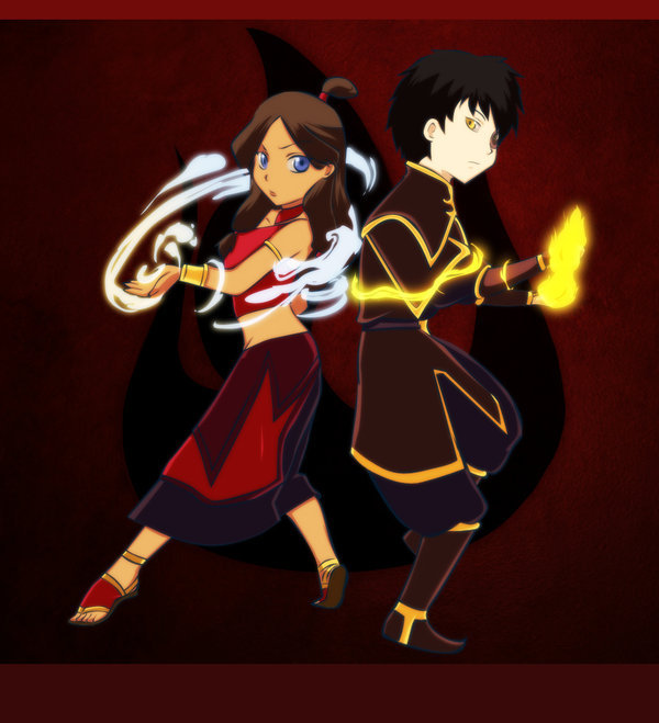 katara, zuko, avatar: the last airbender, bending, chibi, element bender, fire, water