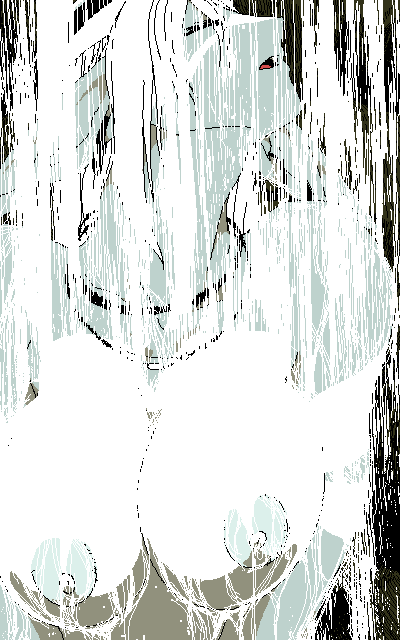 co.bayashi (artist), cobayashi, 1girl, blue skin, breasts, colored skin, female focus, large breasts, monster, oekaki, pointy ears, solo, water, waterfall, wet