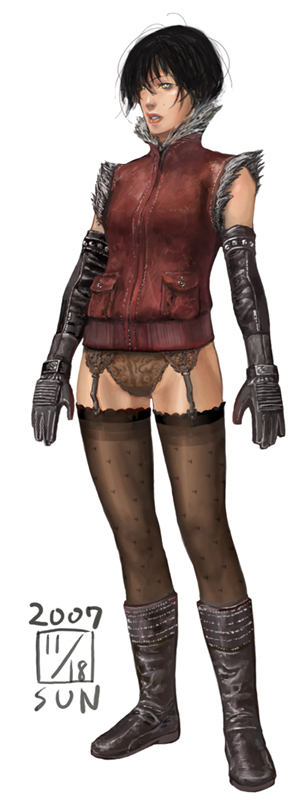 cpt, ikeda (cpt), black hair, boots, elbow gloves, garter belt, gloves, panties, short hair, solo, thighhighs, underwear, veest, vest, yellow eyes