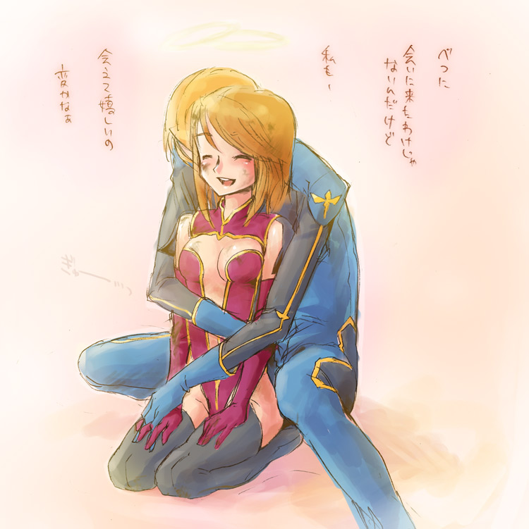cady, kewell soresi, marika soresi, code geass, 00s, brown hair, hug, short hair, smile, thighhighs