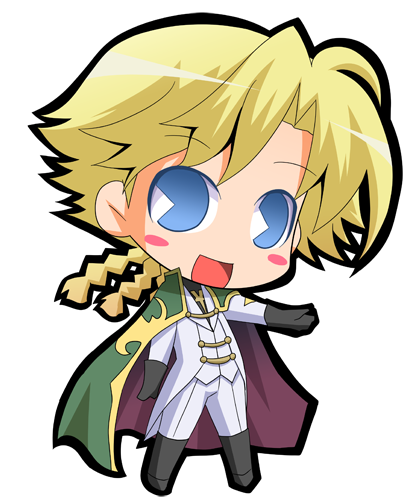 suntail, gino weinberg, code geass, lowres, 00s, 1boy, blonde hair, blue eyes, cape, chibi, male focus, pac-man eyes, solo