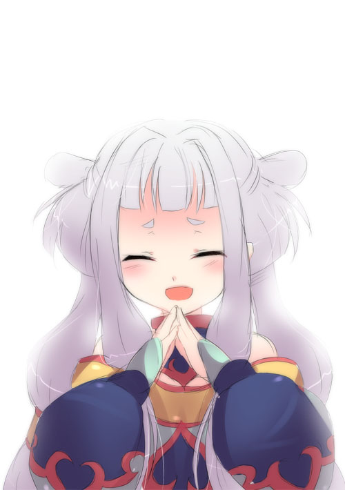 kurohara yuu, tianzi, code geass, silver hair, bad id, bad pixiv id, 00s, albino, blush, chinese clothes, closed eyes, dress, kurobaru, long hair, open mouth, solo, twintails