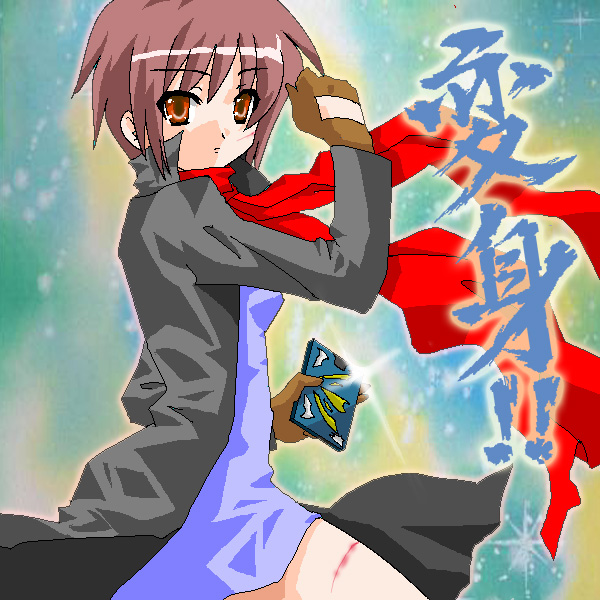 kou-oboro, kamen rider knight, kamen rider ryuki, nagato yuki, kamen rider, kamen rider ryuki (series), suzumiya haruhi no yuuutsu, translated, oekaki, parody, scarf, solo