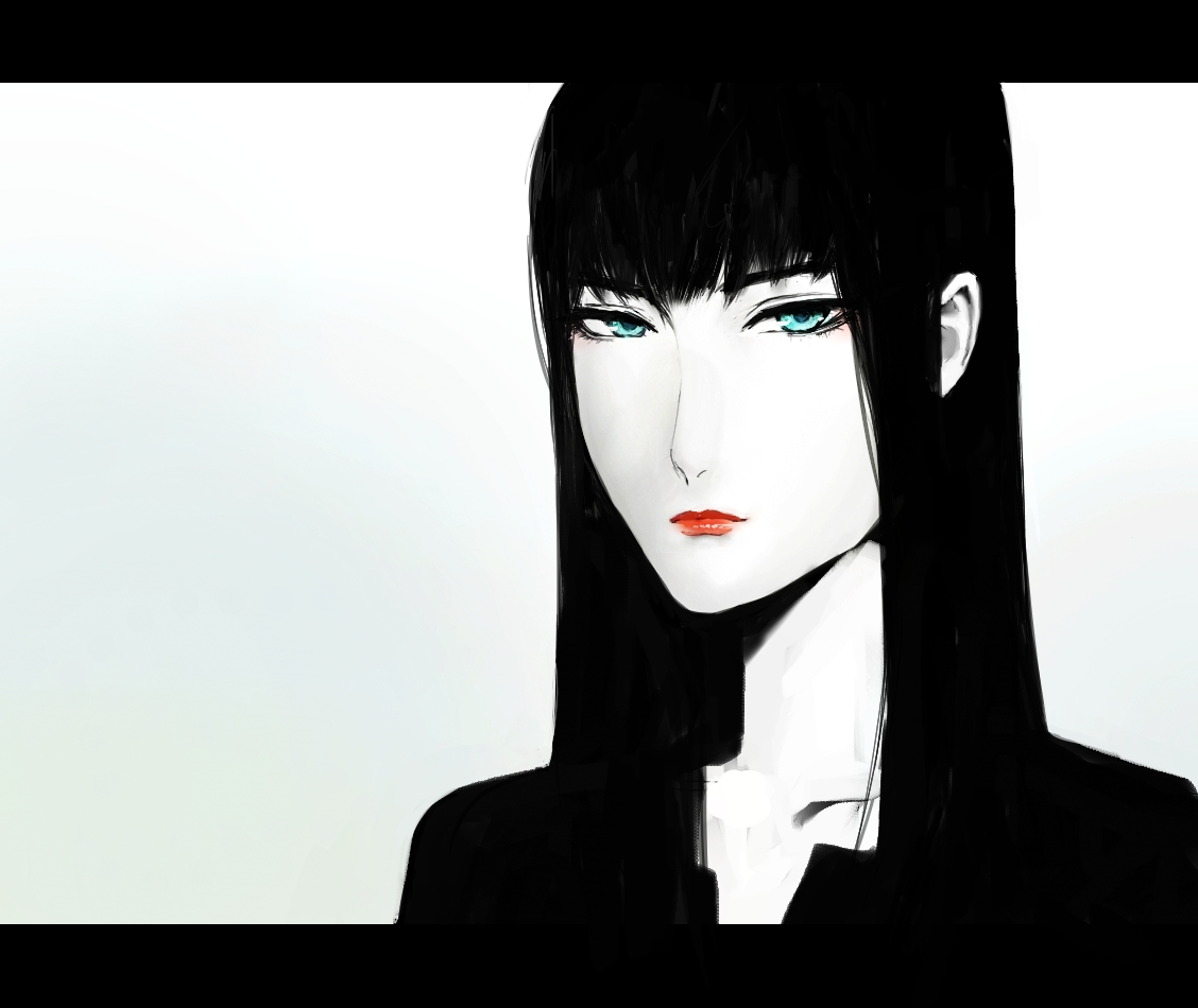 tarako (bradypus), tekkotsu (tekkotz), original, bad id, bad pixiv id, 1girl, black hair, blue eyes, female focus, long hair, pale skin, solo