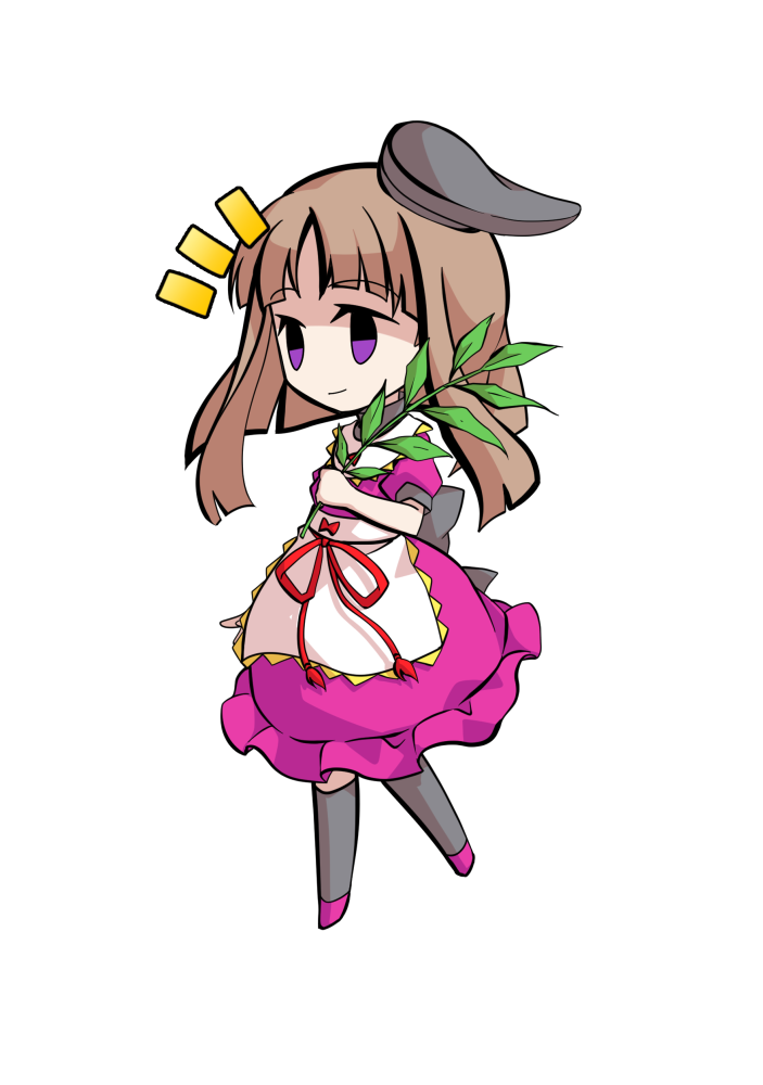 dairi, nishida satono, touhou, commentary request, large variant set, variant set, 1girl, apron, black hat, black socks, bow, brown hair, chibi, chibi only, dress, full body, hat, myouga (plant), pink dress, pink shoes, shoes, short hair with long locks, short sleeves, socks, solo, tachi-e, transparent background, waist apron