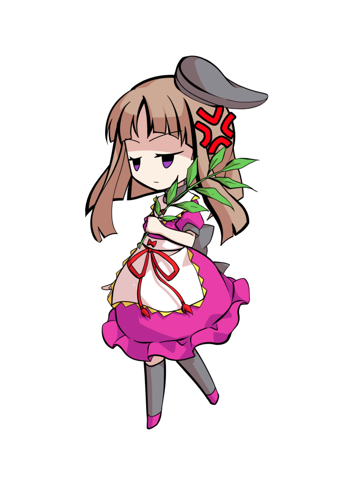 dairi, nishida satono, touhou, commentary request, large variant set, variant set, 1girl, apron, black hat, black socks, bow, brown hair, chibi, chibi only, dress, full body, hat, myouga (plant), pink dress, pink shoes, shoes, short hair with long locks, short sleeves, socks, solo, tachi-e, transparent background, waist apron