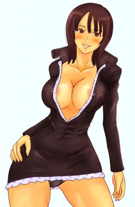 nico robin, nico robin (water 7), one piece, areola slip, black hair, breasts, cleavage, panties, underwear