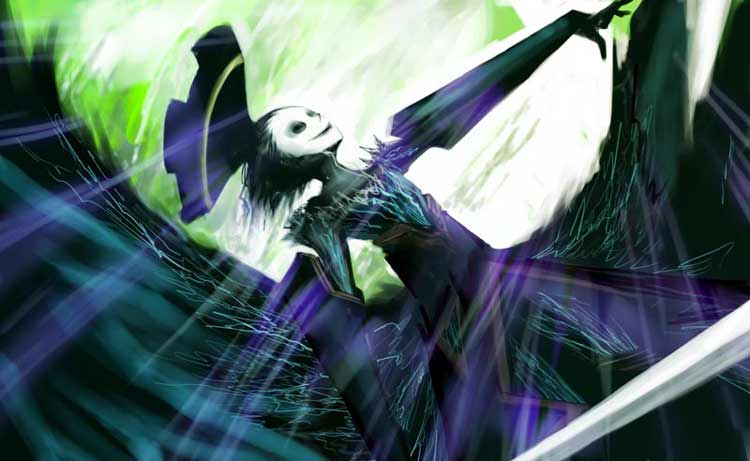 sazaesan (routesaza), nyx avatar, atlus, persona, persona 3, bad id, bad pixiv id, 1girl, black hair, female focus, monster, solo