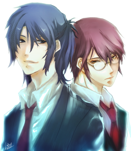 sibyl, asakura ryo, asakura ryoko, nagato yuki, nagato yuuki, suzumiya haruhi no yuuutsu, bad id, bad pixiv id, 00s, 2boys, genderswap, genderswap (ftm), glasses, male focus, multiple boys, school uniform, serafuku