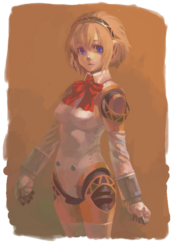 kishi kaisei, aigis (persona), atlus, persona, persona 3, bad id, bad pixiv id, android, blonde hair, blue eyes, hairband, ribbon, short hair, solo