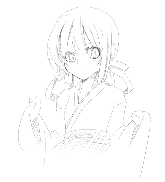 yoshida (rodeo), 1girl, female focus, greyscale, japanese clothes, kimono, monochrome, solo, yukata