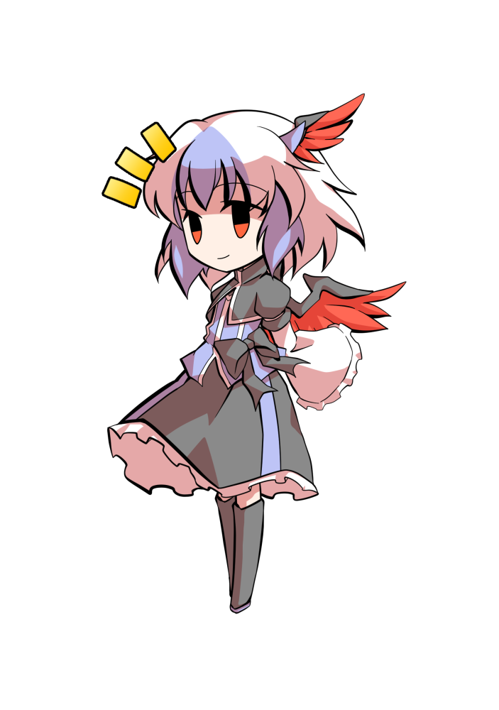 dairi, tokiko (touhou), touhou, commentary request, large variant set, variant set, 1girl, black boots, black skirt, blue hair, boots, chibi, chibi only, feathered wings, frilled skirt, frilled sleeves, frills, full body, head wings, horns, long sleeves, multicolored hair, red wings, short hair, single head wing, skirt, solo, tachi-e, transparent background, two-tone hair, white hair, wide sleeves, wings