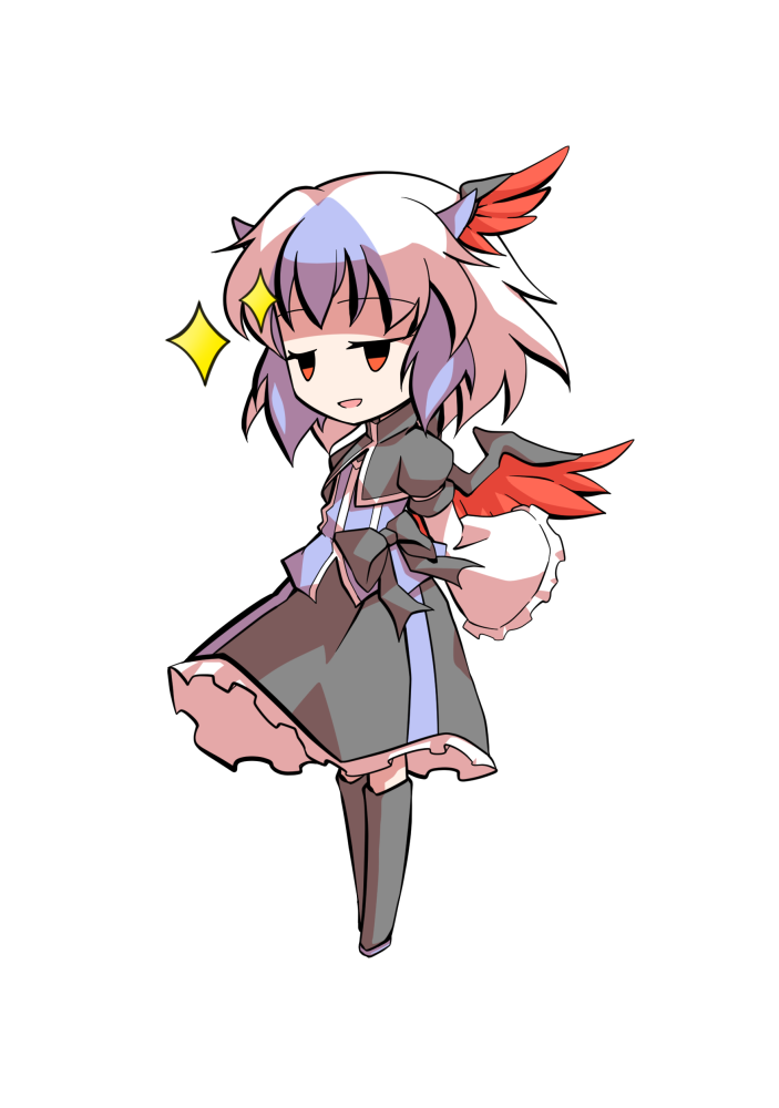 dairi, tokiko (touhou), touhou, commentary request, large variant set, variant set, 1girl, black boots, black skirt, blue hair, boots, chibi, chibi only, feathered wings, frilled skirt, frilled sleeves, frills, full body, head wings, horns, long sleeves, multicolored hair, red wings, short hair, single head wing, skirt, solo, tachi-e, transparent background, two-tone hair, white hair, wide sleeves, wings