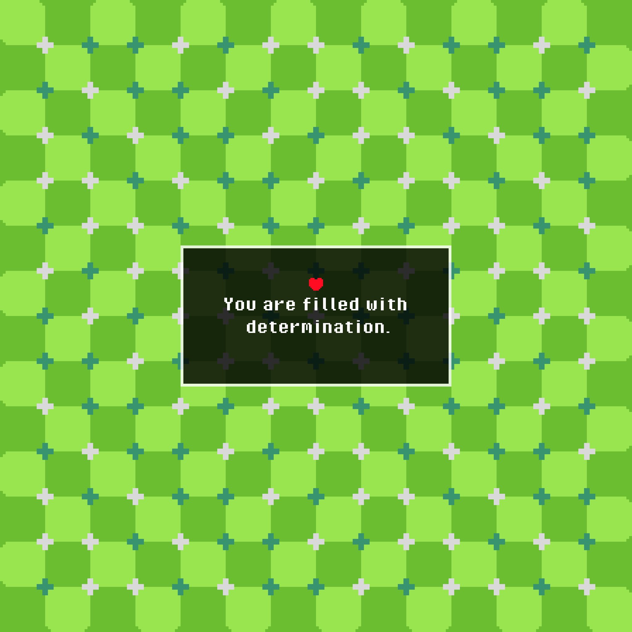 onlypixeeels, undertale, utdr (toby fox), highres, english text, green theme, heart, no humans, pixel art, primrose field illusion, text focus